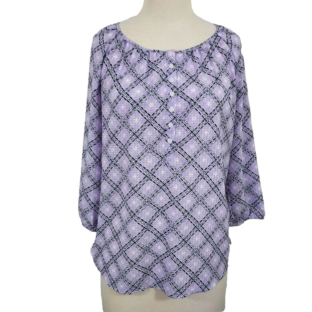Croft & Barrow Shirt Top Popover Womens Size Medium Lightweight Flowy Purple